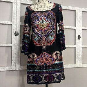 Colorful Midi Dress by Bailey Blue Wide sleeves Eye Catching Cut Out Back